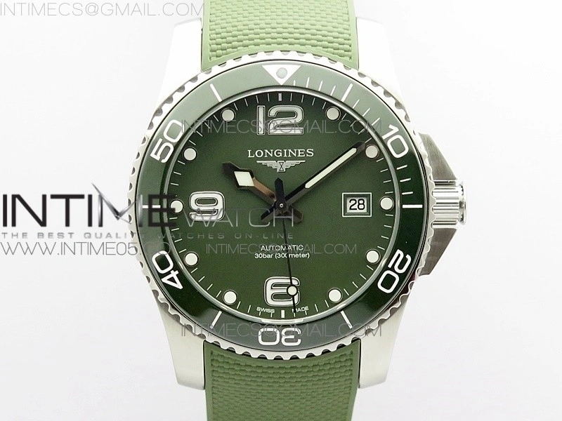 Conquest L3.840.4.56.6 Real Ceramic Bezel SS ZF 1:1 Best Edition Green dial On Green Rubber Strap A2824